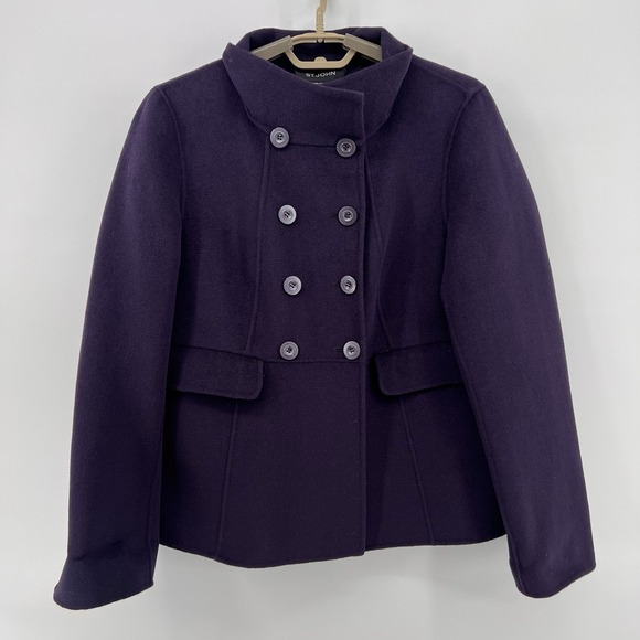 St John Hand Sewn Coat Wool‎ Angora Wool Cashmere Coat Size 8 Purple